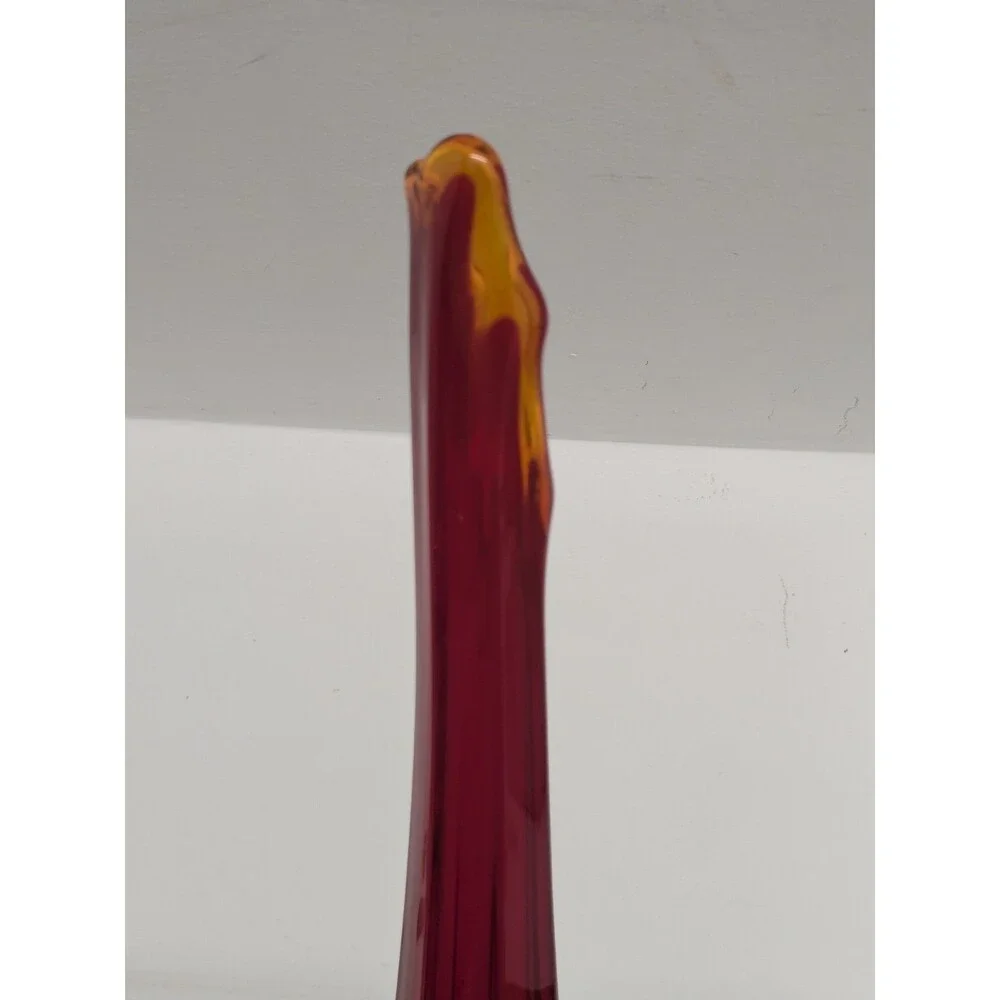 Vintage Viking Glass Epic Column Ribbed Pedestal Swung Vase Ruby 13.25